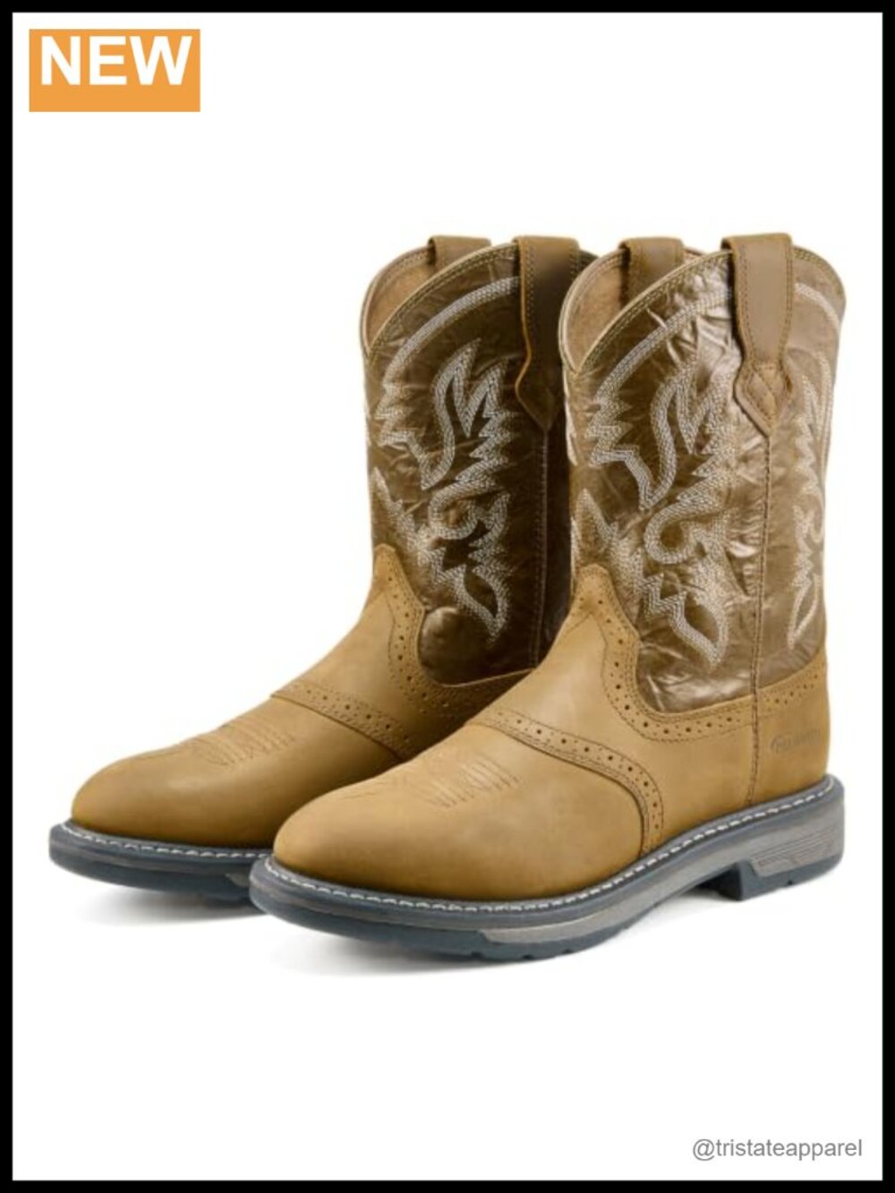 Men's Genuine Leather Western Cowboy Boots Square Toe Goodyear Welt Work Boot